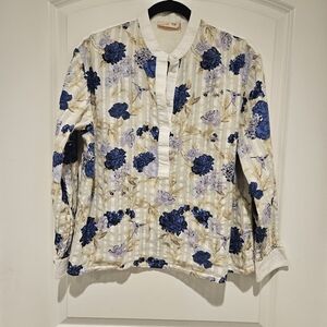 Tory Burch Blue and Cream Floral Blouse
